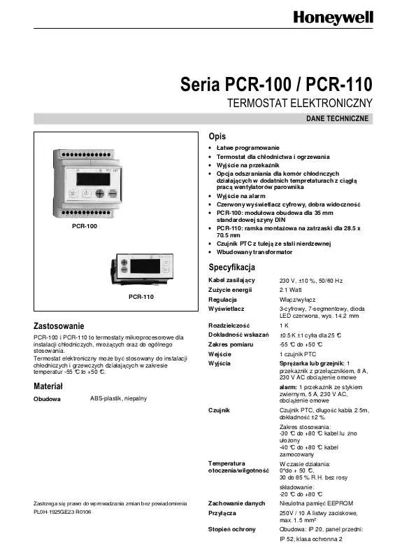Mode d'emploi HONEYWELL PCR 110