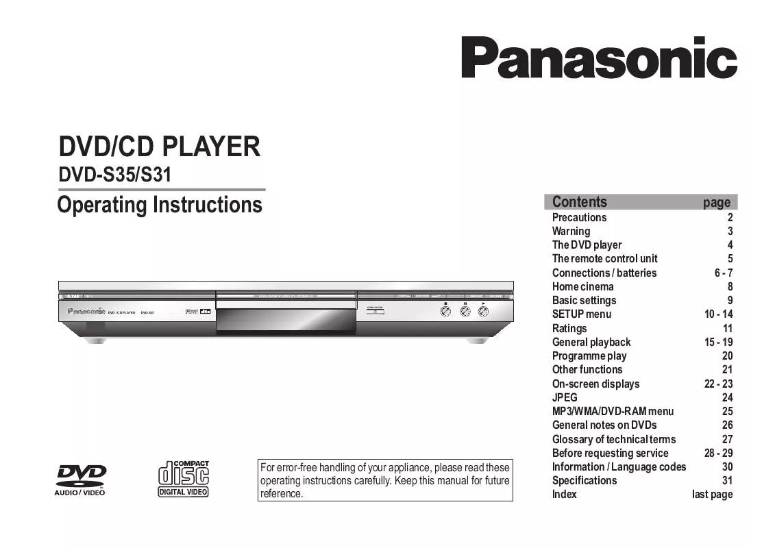 Mode d'emploi PANASONIC DVDS35EG