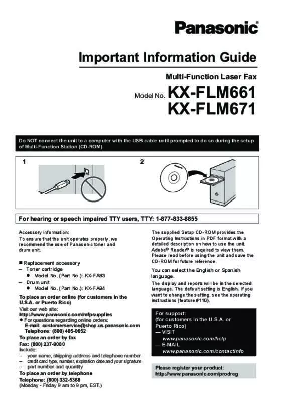 Mode d'emploi PANASONIC KXFLM661