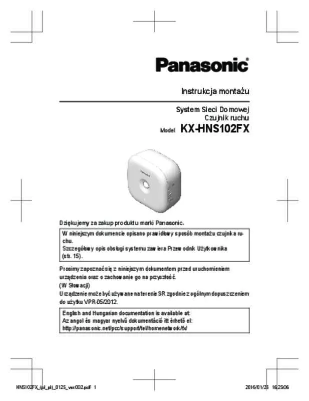 Mode d'emploi PANASONIC KX-HNS102FX