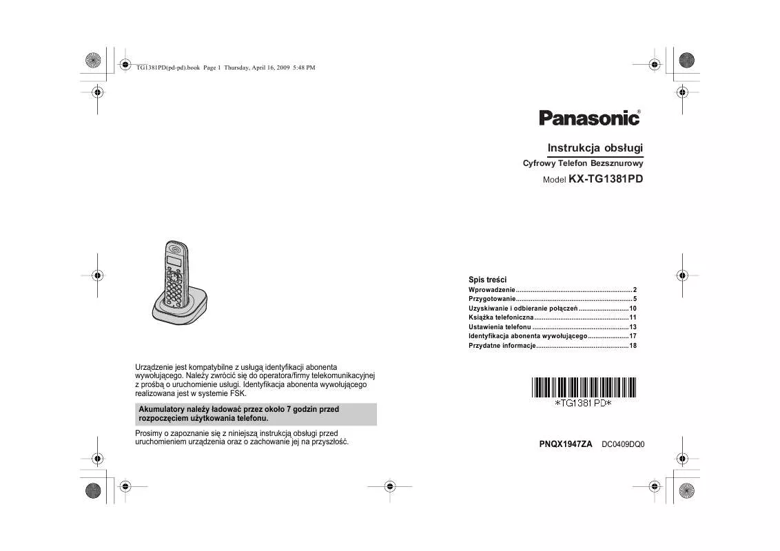 Mode d'emploi PANASONIC KX-TG1381PD