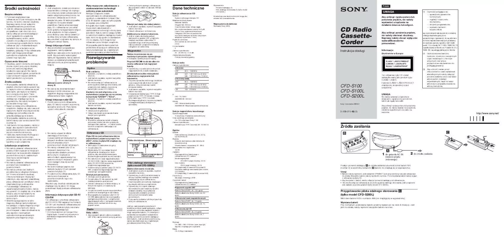 Mode d'emploi SONY CFD-S200L
