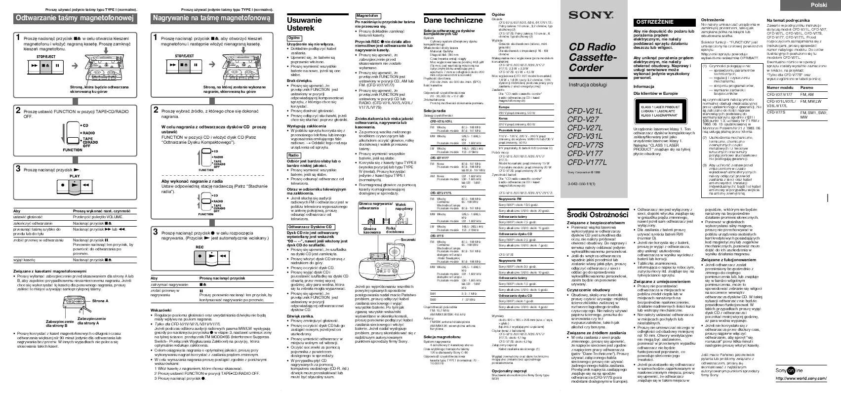 Mode d'emploi SONY CFD-V27