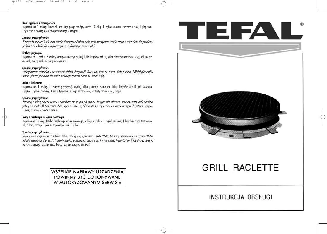Mode d'emploi TEFAL RACLETTE SIMPLY INVENTS 6 OSOBOWE