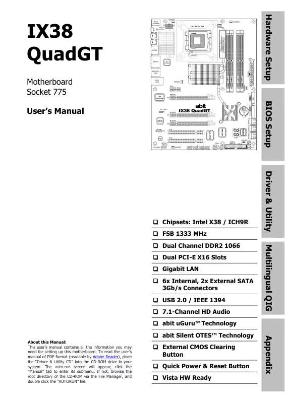 Mode d'emploi ABIT IX38 QUADGT