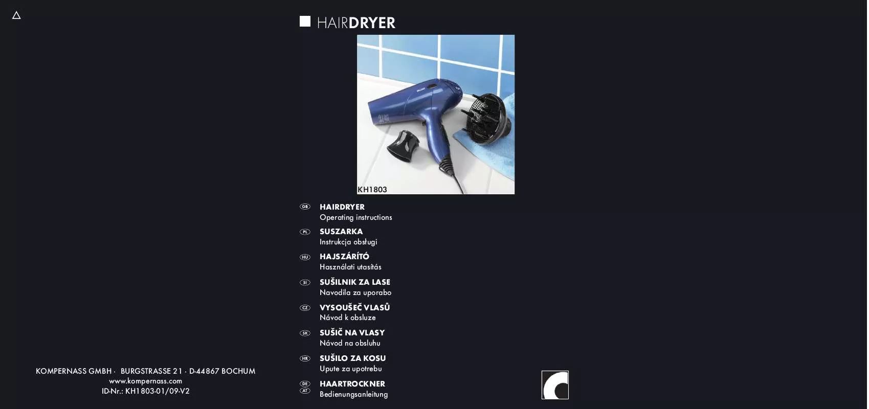 Mode d'emploi BALANCE KH 1803 HAIRDRYER