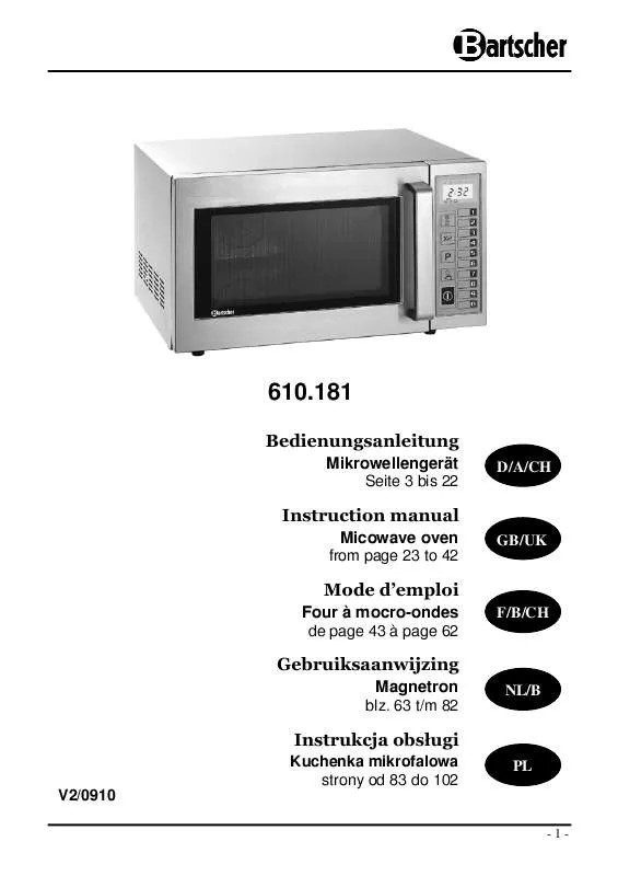 Mode d'emploi BARTSCHER 610.181