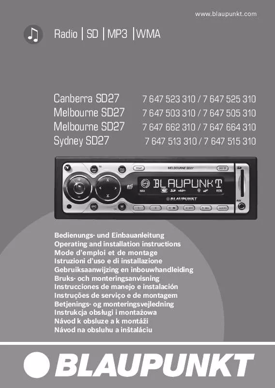 Mode d'emploi BLAUPUNKT SYDNEY SD27 AMBER