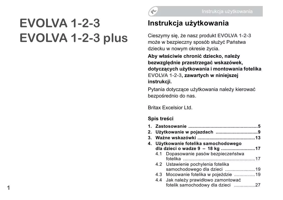 Mode d'emploi BRITAX EVOLVA 1-2-3 PLUS