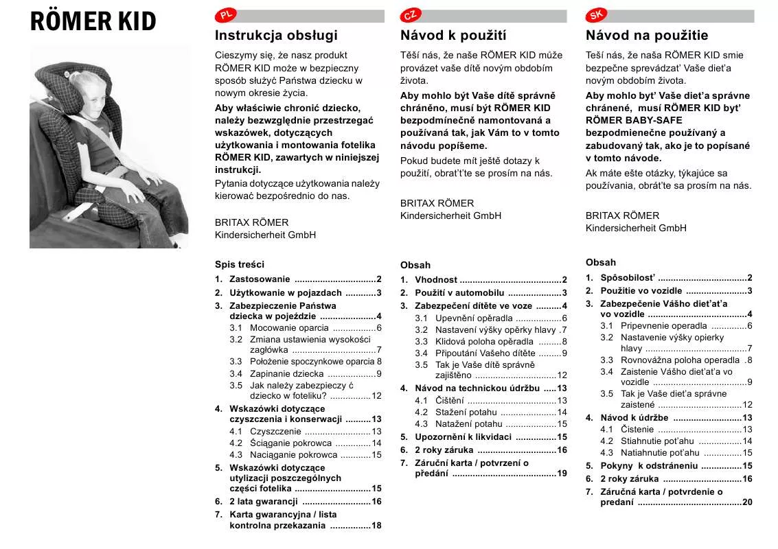 Mode d'emploi BRITAX KID