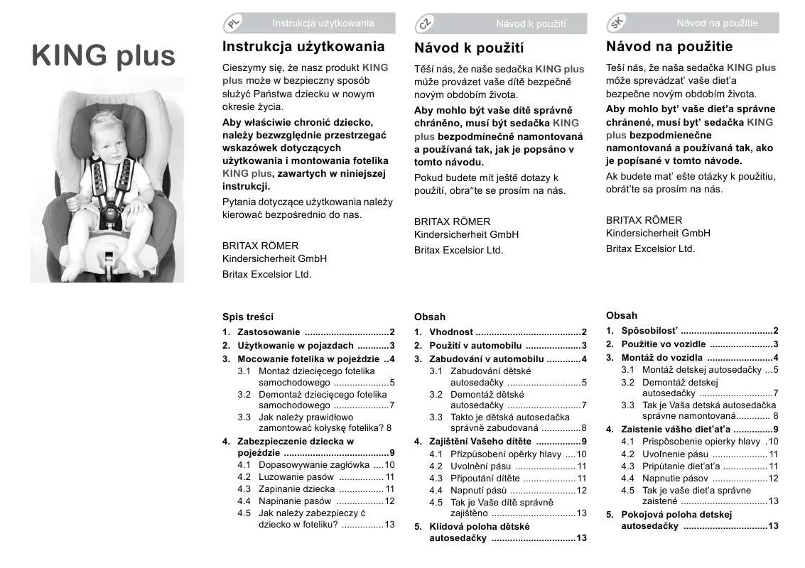 Mode d'emploi BRITAX KING PLUS