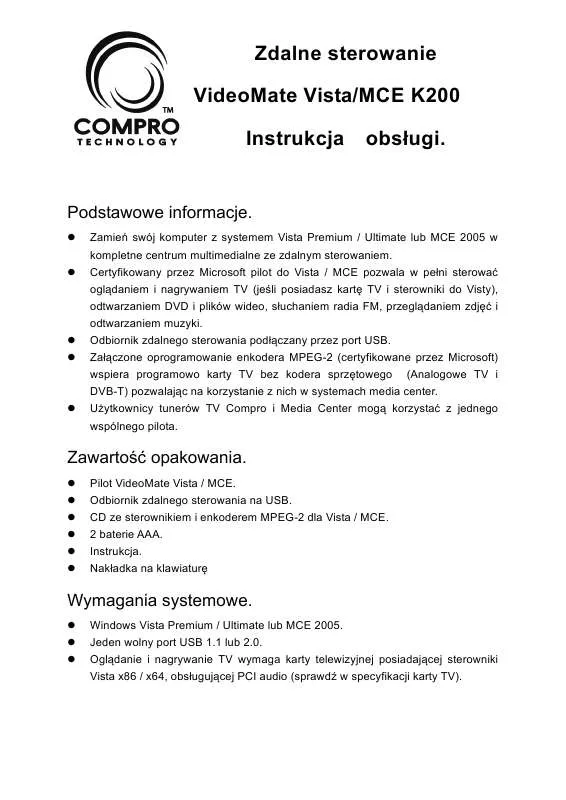 Mode d'emploi COMPRO MCE K200