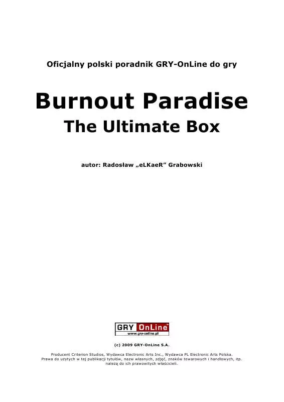 Mode d'emploi ELECTRONIC ARTS BURNOUT PARADISE THE ULTIMATE BOX