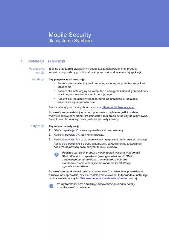 Mode d'emploi F-SECURE MOBILE SECURITY 3.1 FOR SYMBIAN