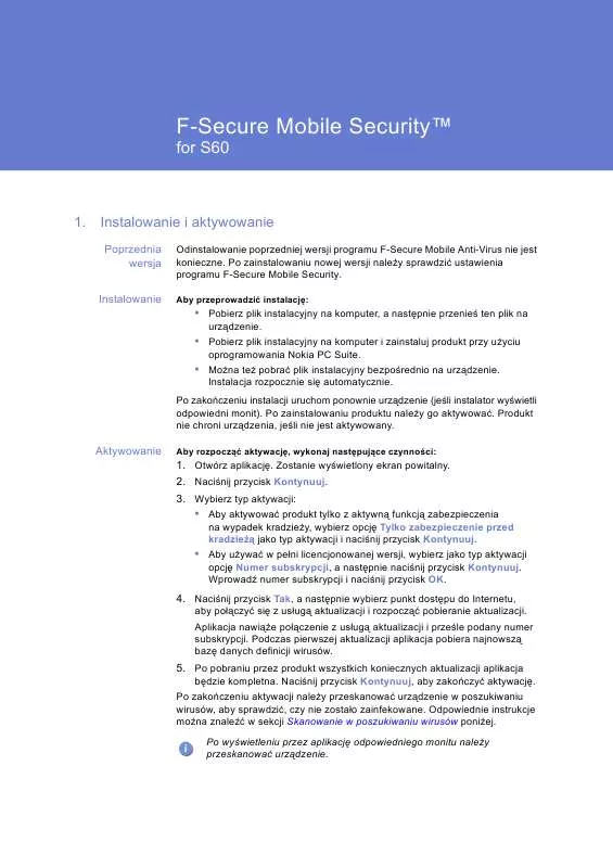 Mode d'emploi F-SECURE MOBILE SECURITY 6 FOR S60