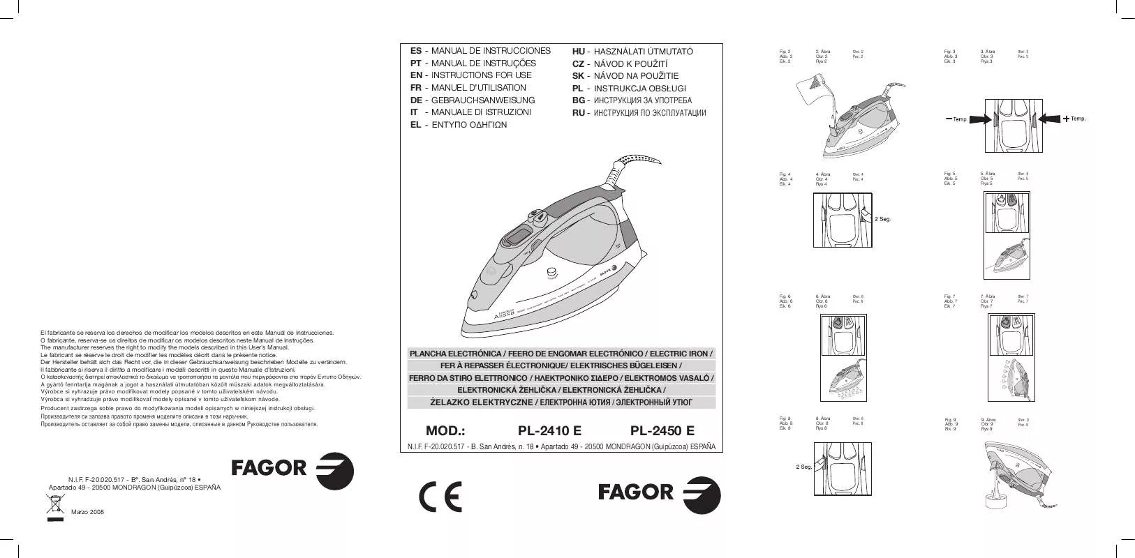 Mode d'emploi FAGOR PL-2450 E