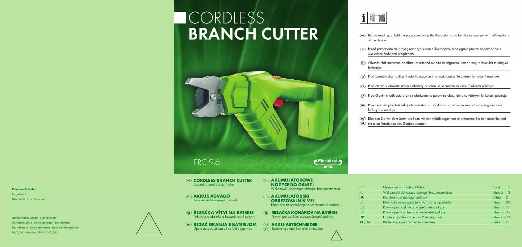 Mode d'emploi FLORABEST KH 3127 / PRC 9.6 CORDLESS BRANCH CUTTER