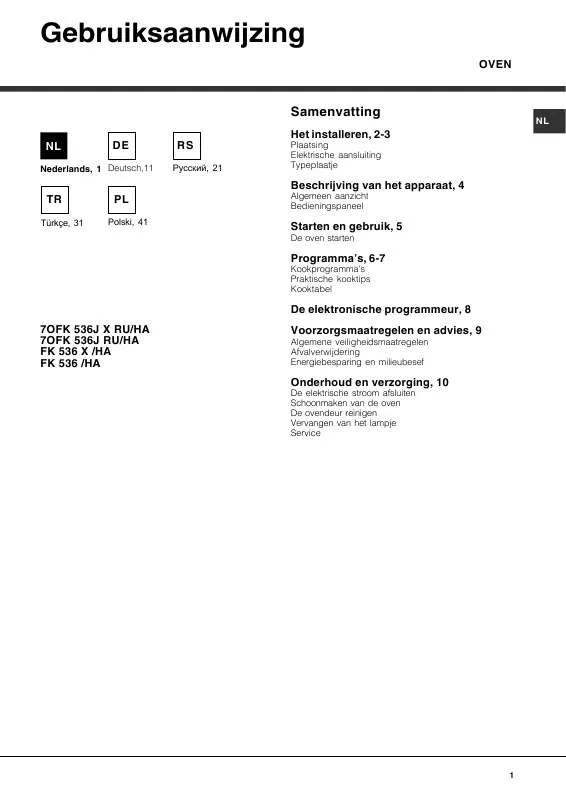 Mode d'emploi HOTPOINT FK 536 X/HA