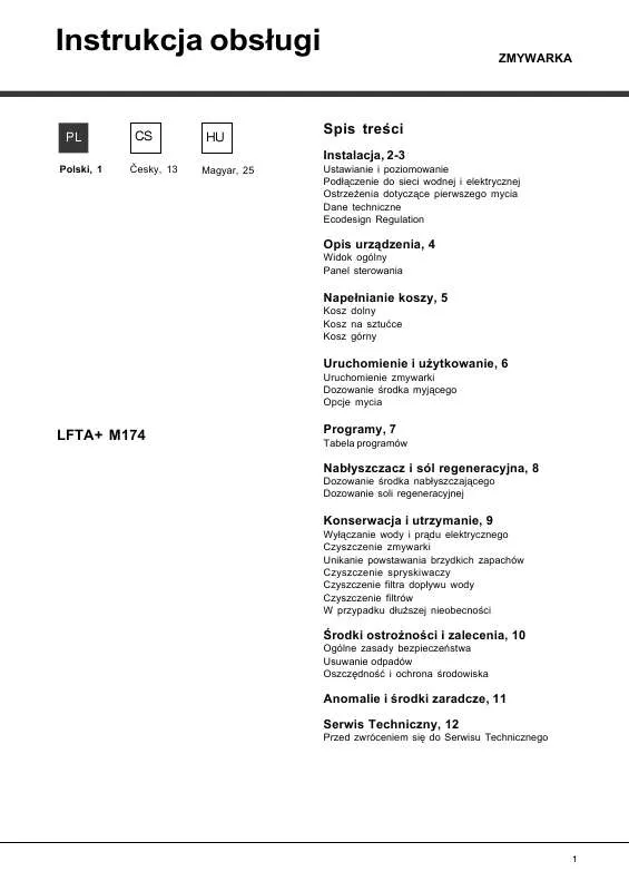 Mode d'emploi HOTPOINT LFTA M174 A.R