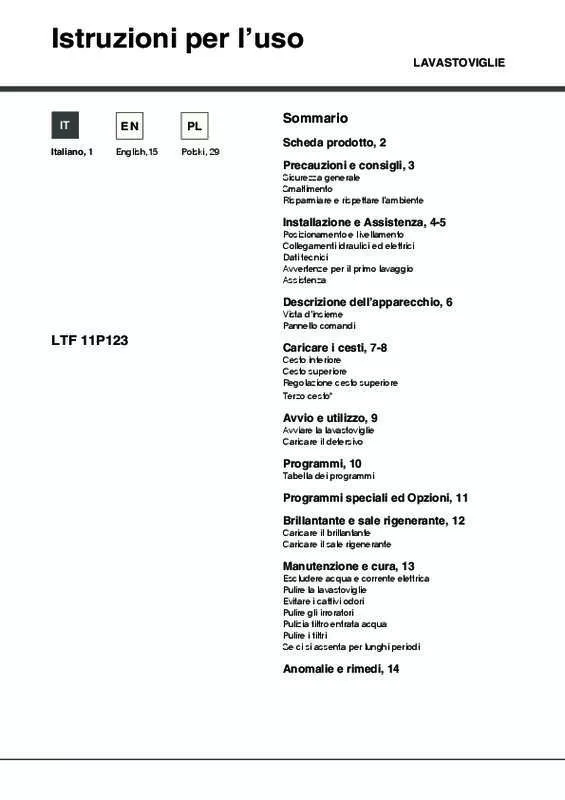 Mode d'emploi HOTPOINT LTF 11P123 EU