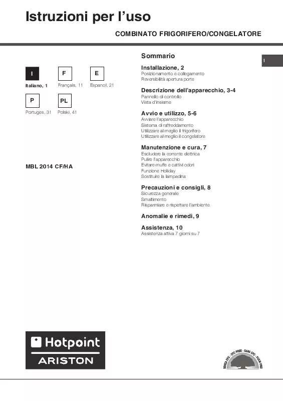 Mode d'emploi HOTPOINT MBL 2014 CF/HA