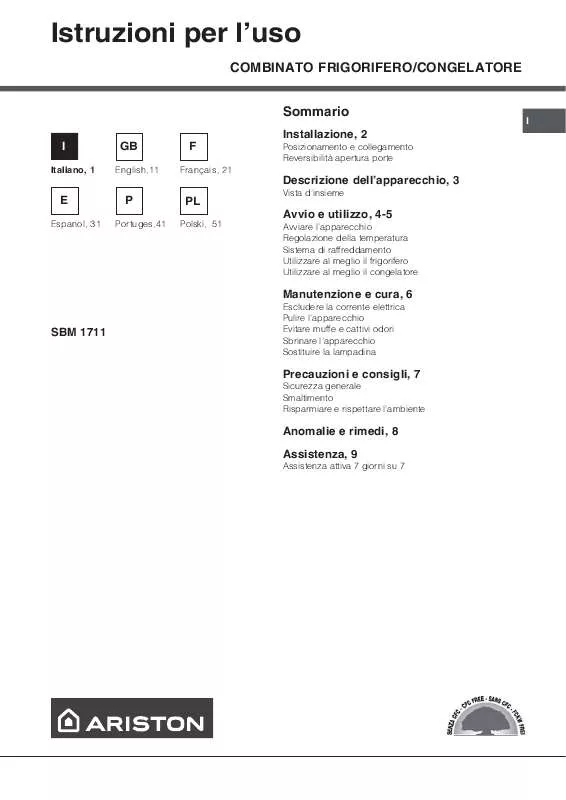 Mode d'emploi HOTPOINT SBM 1711