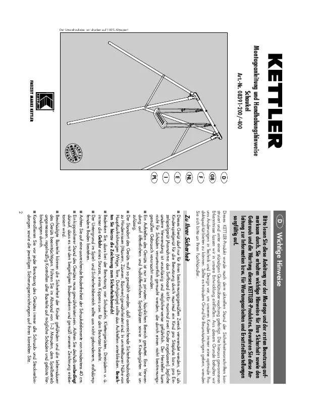 Mode d'emploi KETTLER SCHAUKEL 8391-400