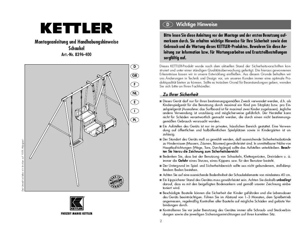 Mode d'emploi KETTLER SCHAUKEL 8396-400