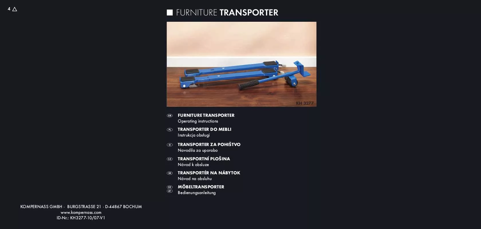 Mode d'emploi KOMPERNASS KH 3277 FURNITURE TRANSPORTER