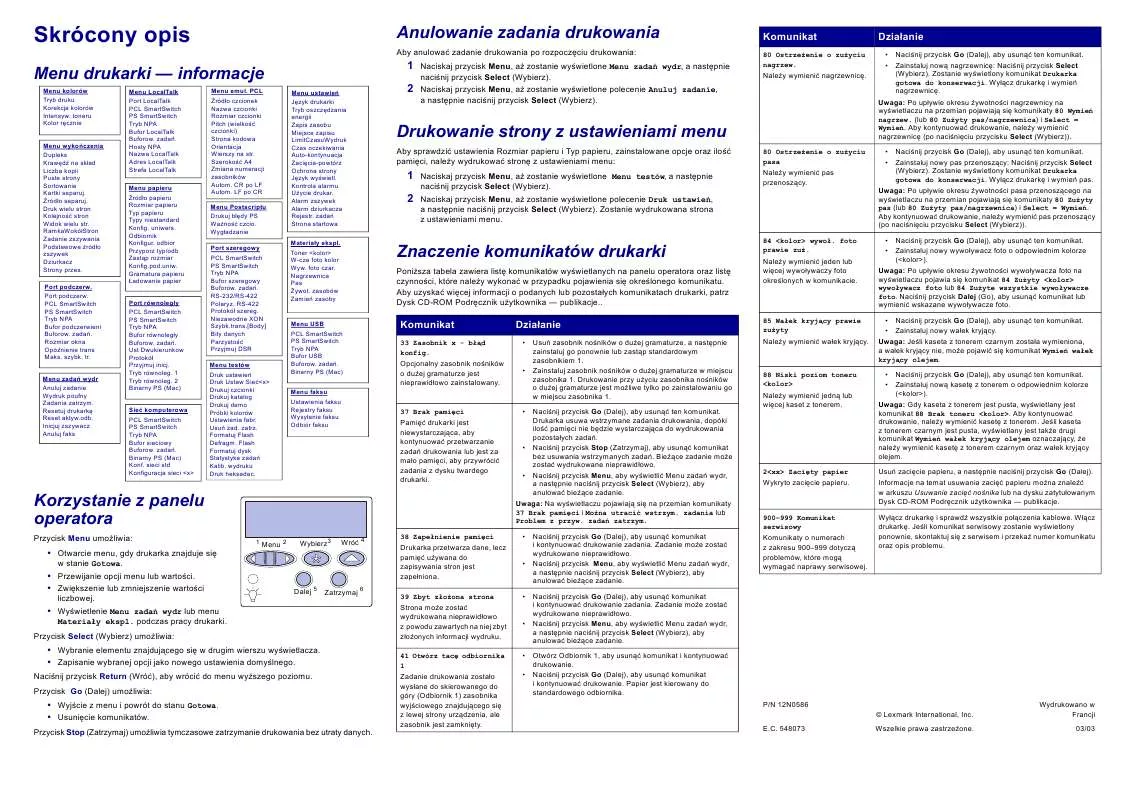 Mode d'emploi LEXMARK C912