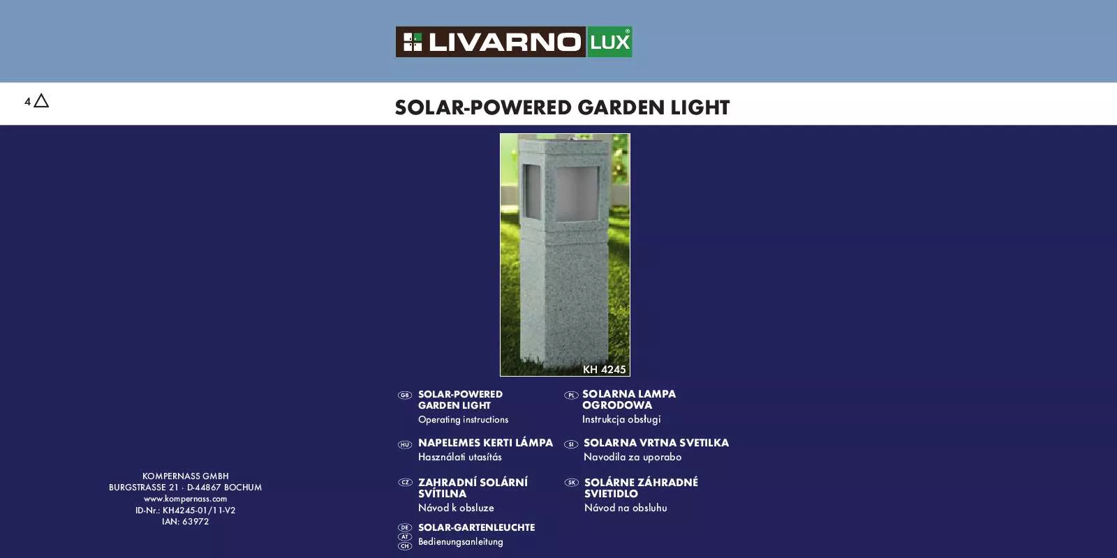 Mode d'emploi LIVARNO KH 4245 SOLAR-POWERED GARDEN LIGHT