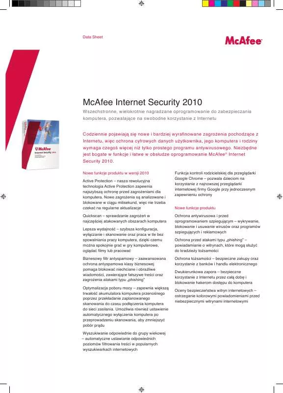 Mode d'emploi MCAFEE INTERNET SECURITY 2010