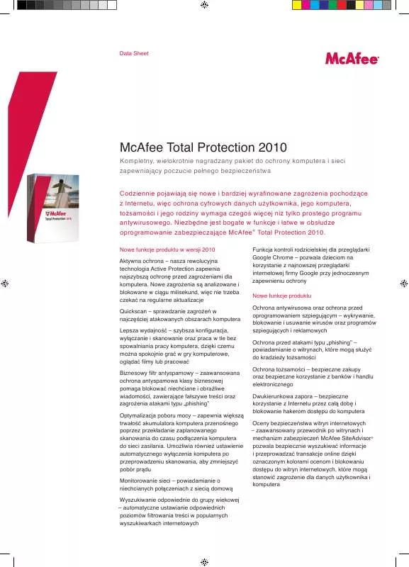 Mode d'emploi MCAFEE TOTAL PROTECTION 2010