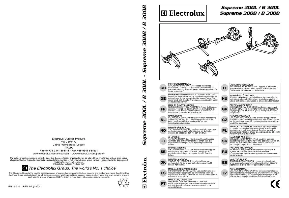 Mode d'emploi MCCULLOCH SUPREME 300B, 30CC, STRAIGHT SHAFT, DOUBLE HANDLE, HARNESS