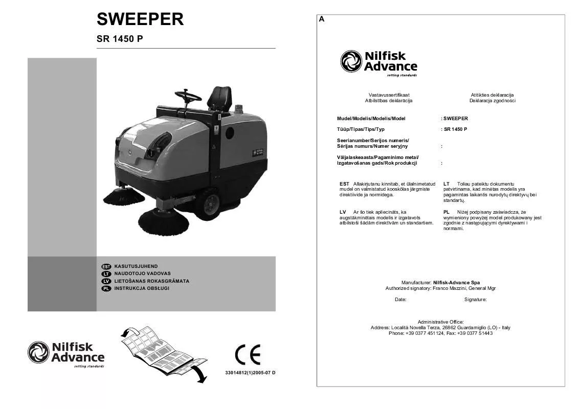 Mode d'emploi NILFISK SR 1450 P