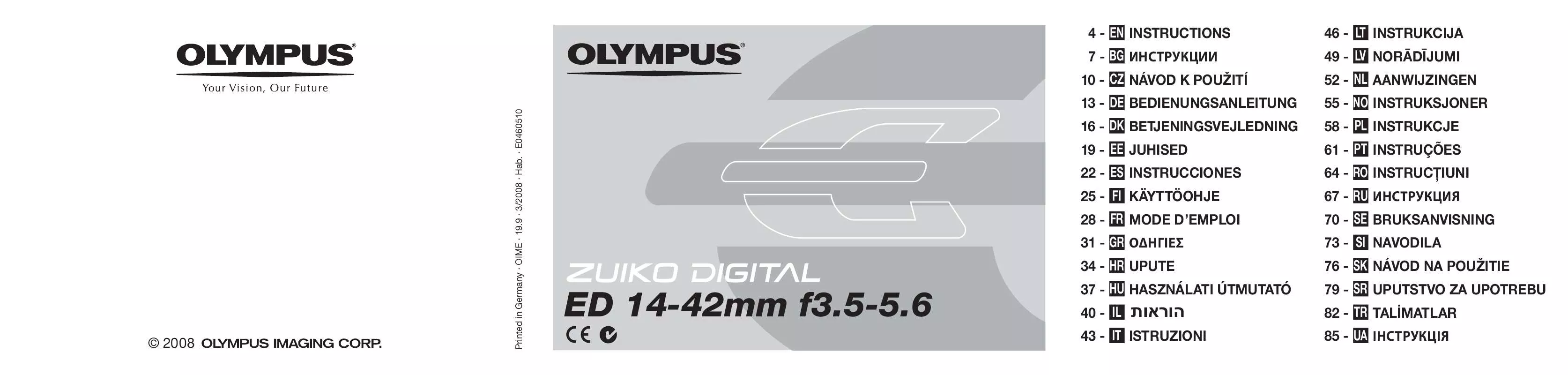 Mode d'emploi OLYMPUS ZUIKO DIGITAL ED 14-42MM F3.5-5.6