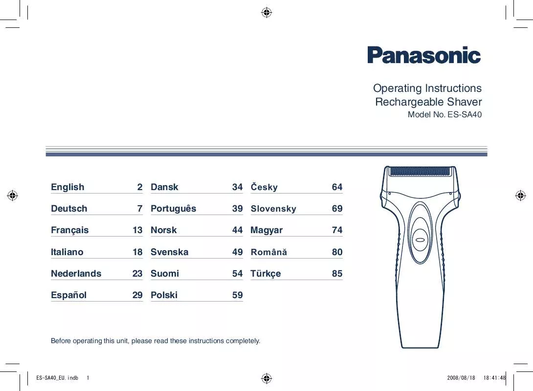 Mode d'emploi PANASONIC ES-SA40