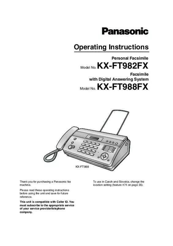 Mode d'emploi PANASONIC KXFT988FX