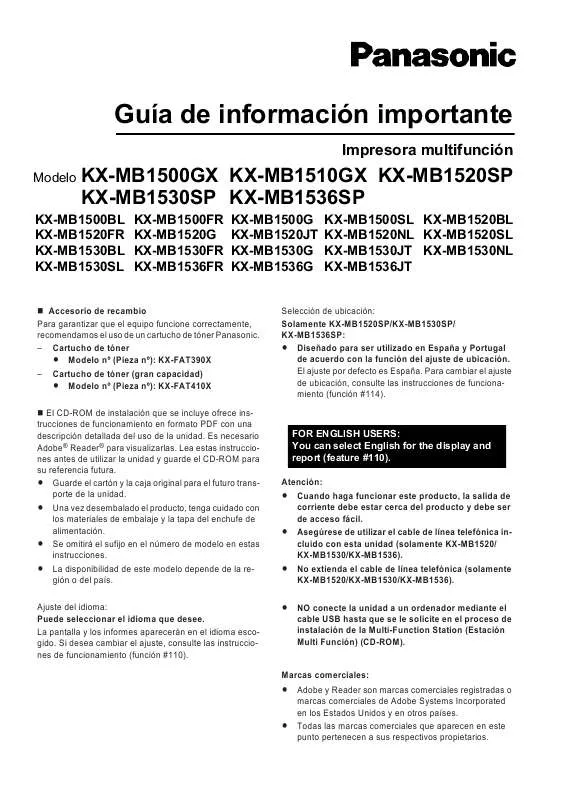 Mode d'emploi PANASONIC KXMB1536SP