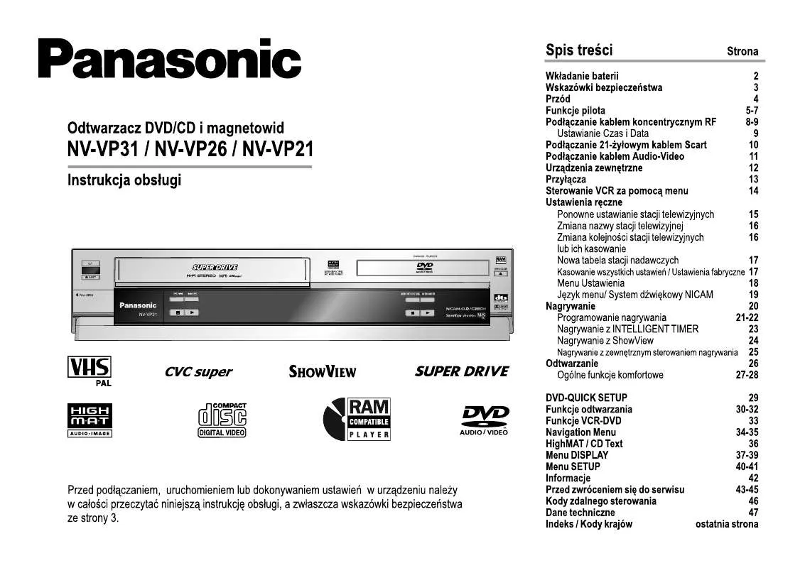 Mode d'emploi PANASONIC NVVP26