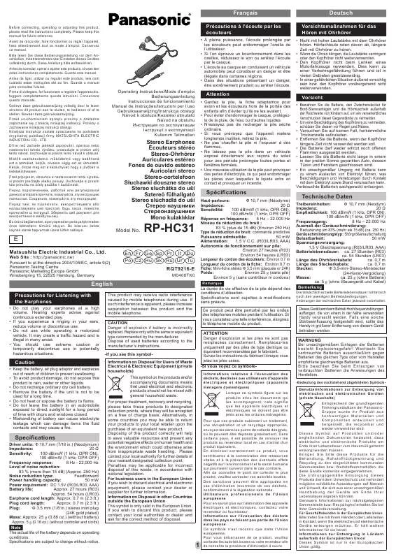 Mode d'emploi PANASONIC RP-HC31