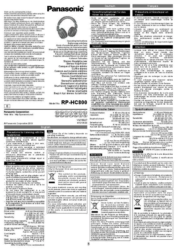 Mode d'emploi PANASONIC RP-HC800E