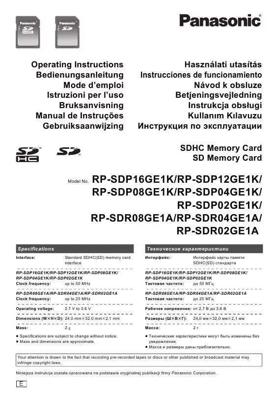 Mode d'emploi PANASONIC RP-SDP16GE1K