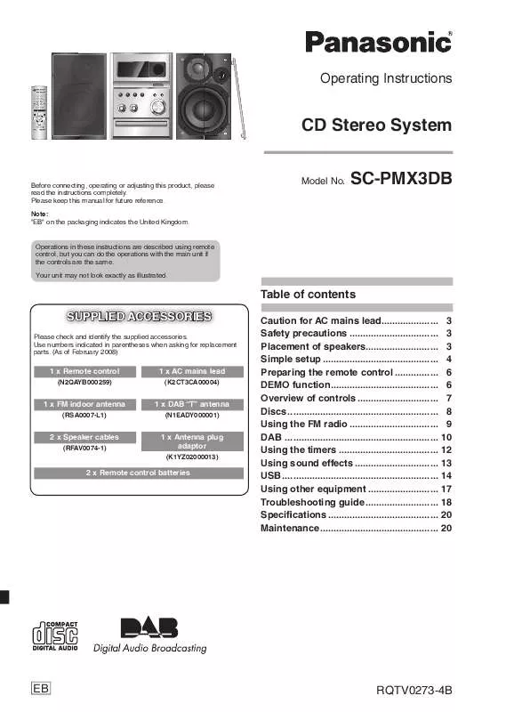 Mode d'emploi PANASONIC SCPMX3DB