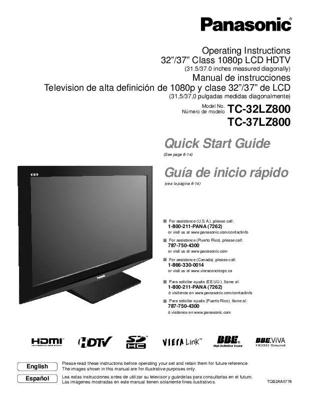 Mode d'emploi PANASONIC TC-37LZ800