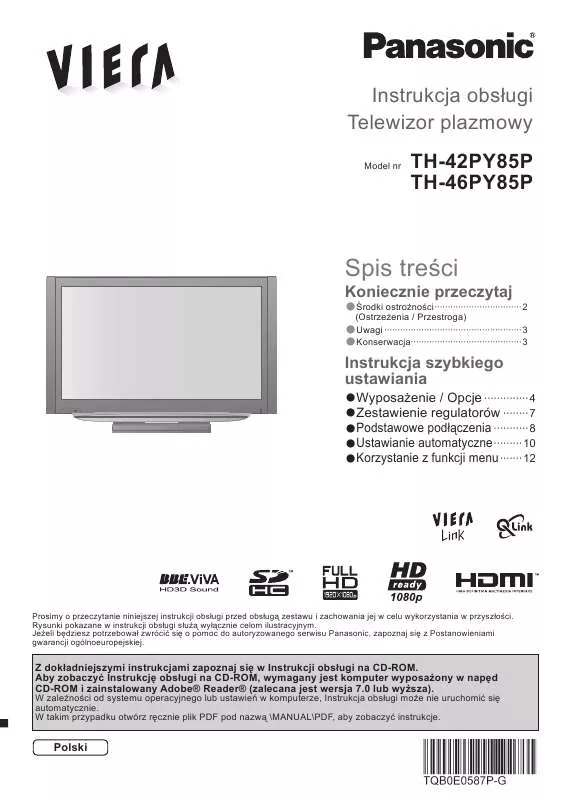 Mode d'emploi PANASONIC TH-46PY85P