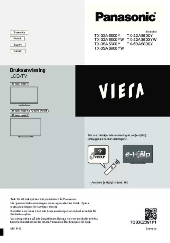 Mode d'emploi PANASONIC TX-42AS600Y