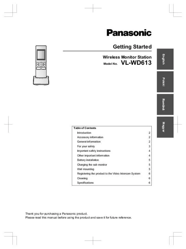 Mode d'emploi PANASONIC VLWD613FX