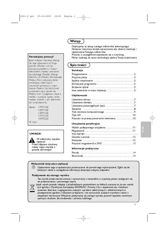 Mode d'emploi PHILIPS 37PF5320