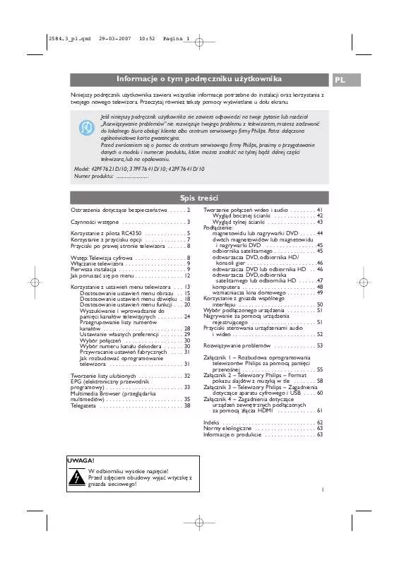 Mode d'emploi PHILIPS 37PF7641D